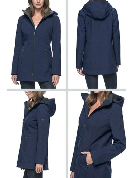 Andrew Marc Jackets & Blazers - Andrew Marc Navy Softshell Jacket Hooded Fleece Lined Womens Size Large Stretch